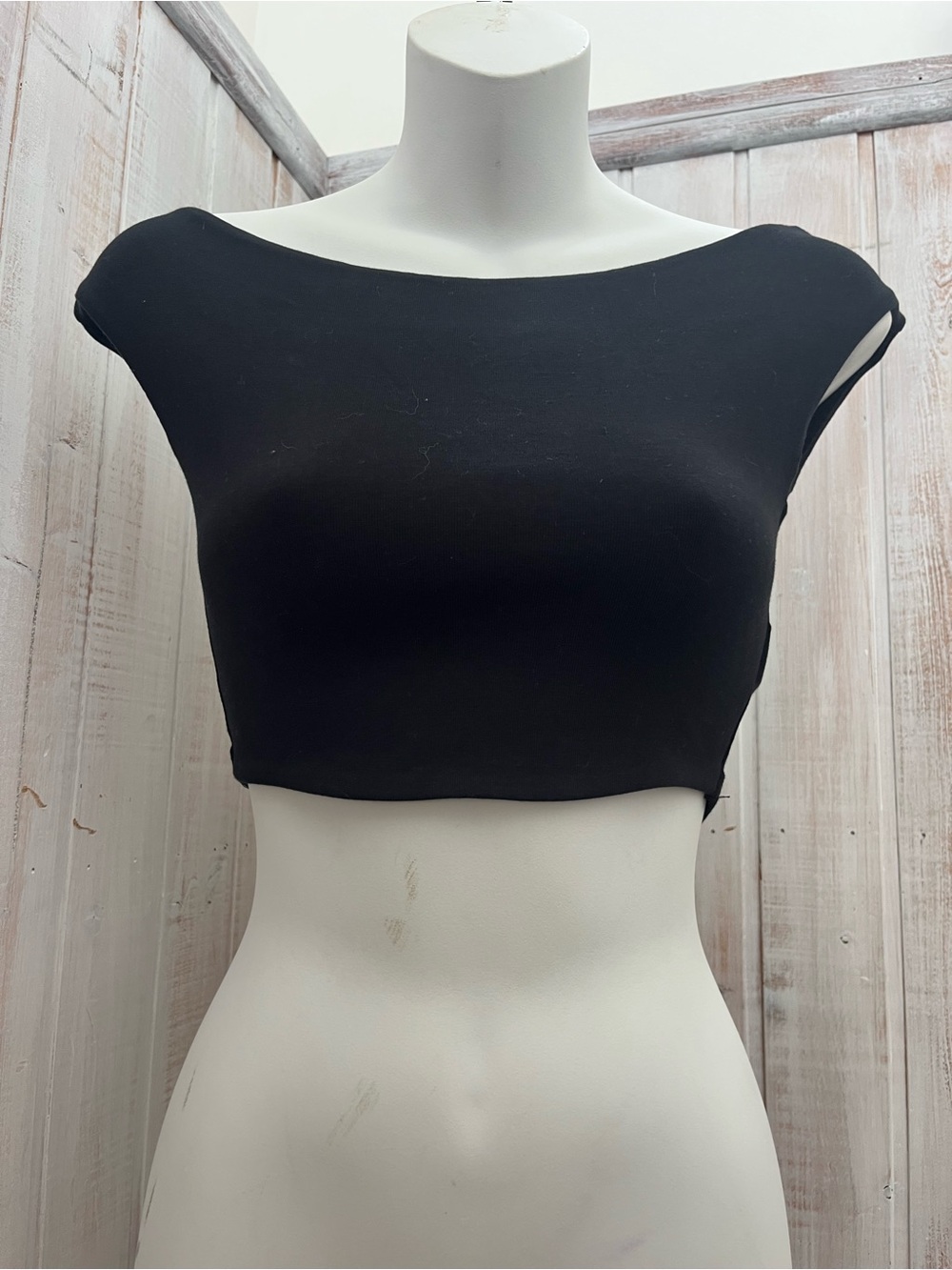 Zara Black Cropped Boatneck Top